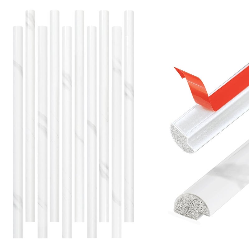 Tilingview 10-Pack Peel and Stick Tile Trim for Backsplash – 12" Self-Adhesive PVC Molding Edge, Decorative Pencil Tile Edging for Walls (White Stone) - Image 1